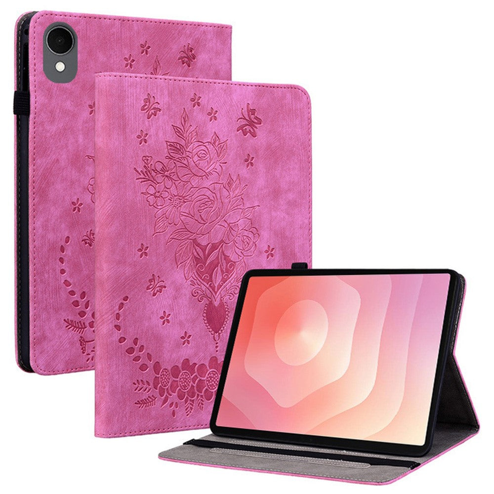 For Samsung Galaxy Tab S11 Case Card Holder Anti-Scratch Leather Cover Rose Flower Imprint