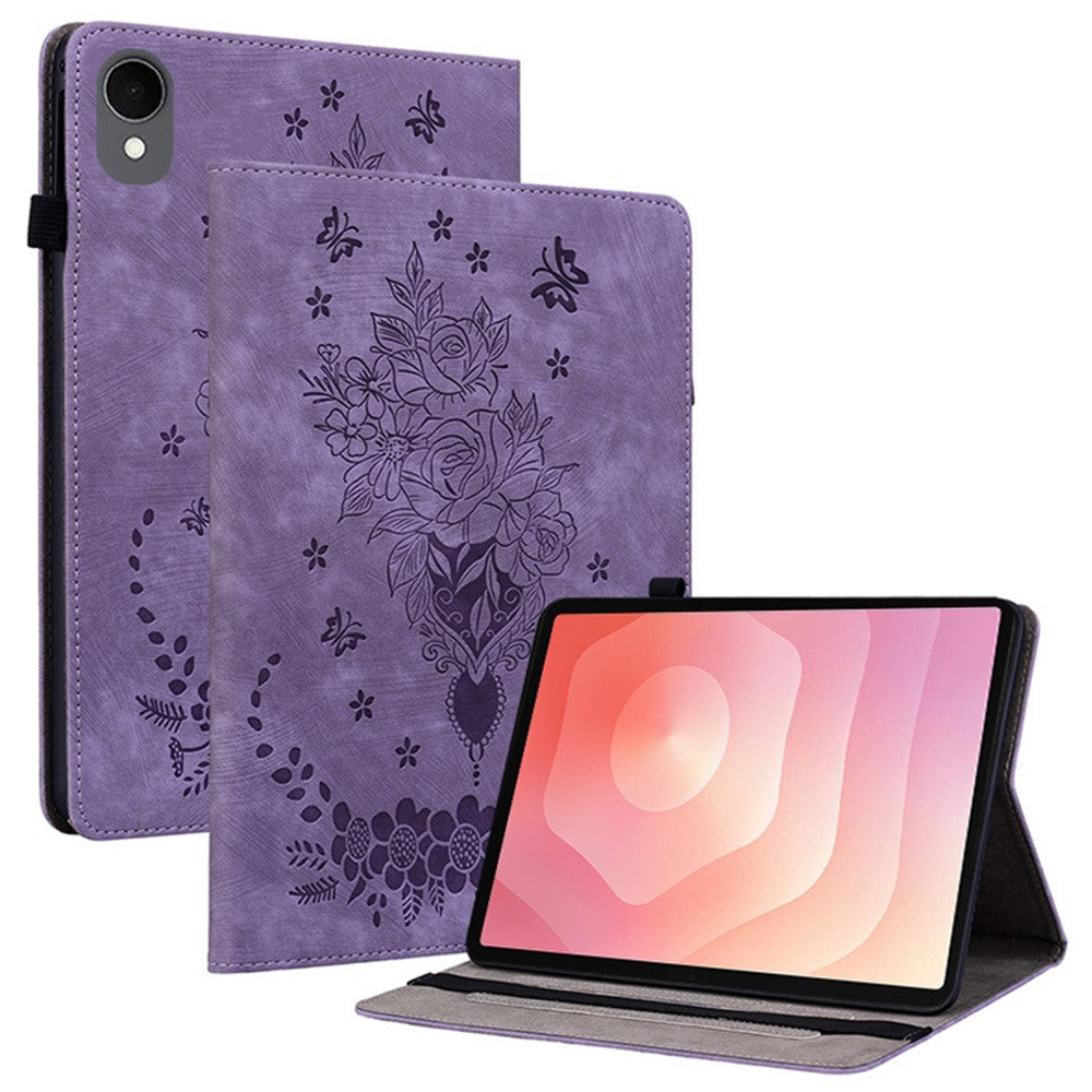 For Samsung Galaxy Tab S11 Case Card Holder Anti-Scratch Leather Cover Rose Flower Imprint