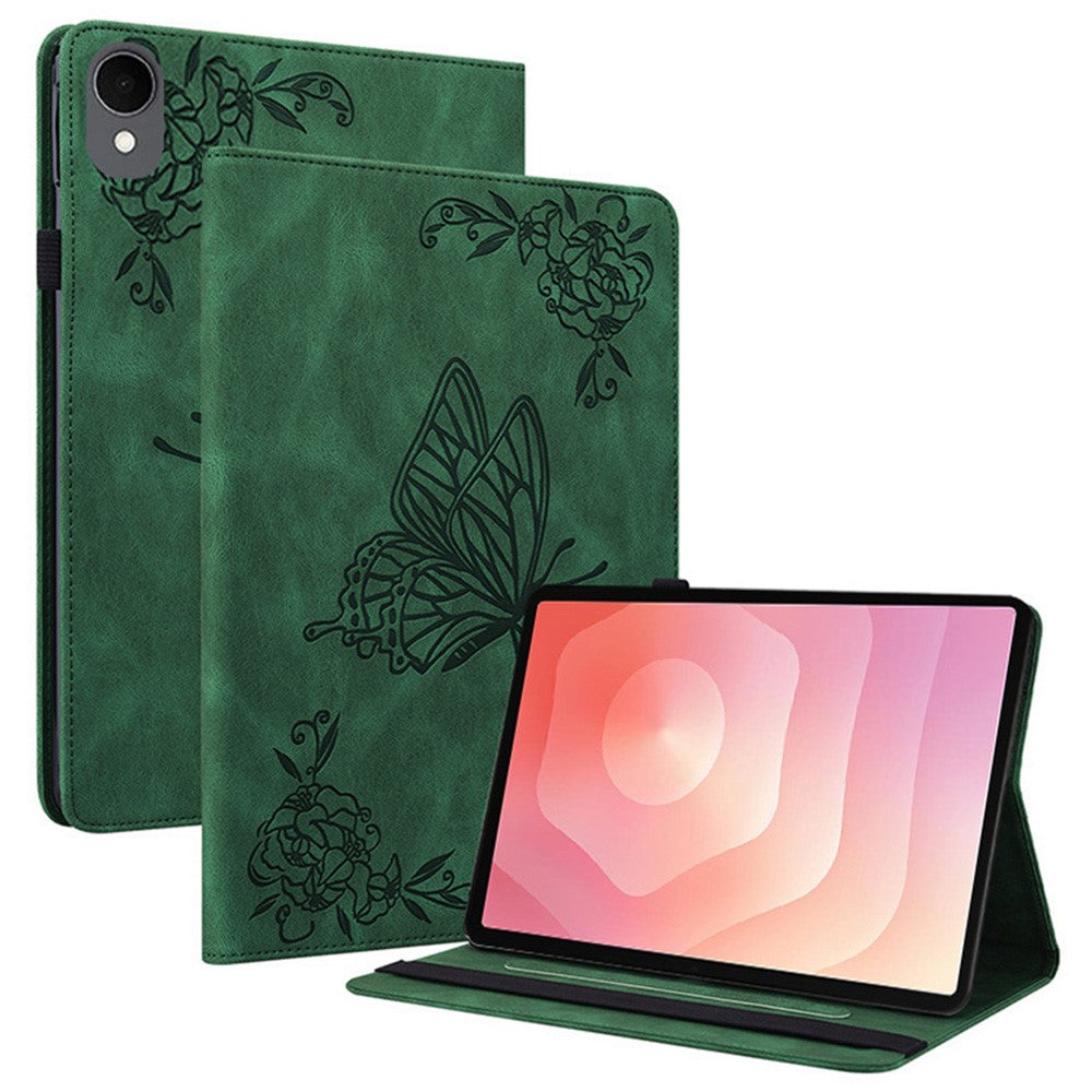 For Samsung Galaxy Tab S11 Case Butterfly Flower Imprint PU Leather Tablet Cover with Card Slots