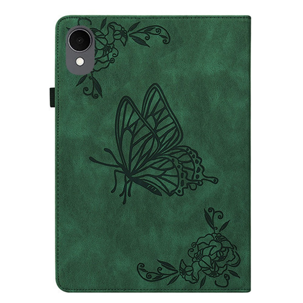 For Samsung Galaxy Tab S11 Case Butterfly Flower Imprint PU Leather Tablet Cover with Card Slots