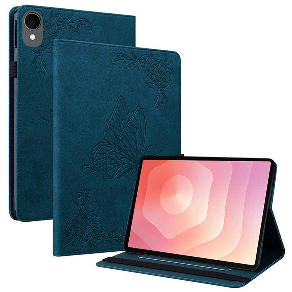 For Samsung Galaxy Tab S11 Case Butterfly Flower Imprint PU Leather Tablet Cover with Card Slots
