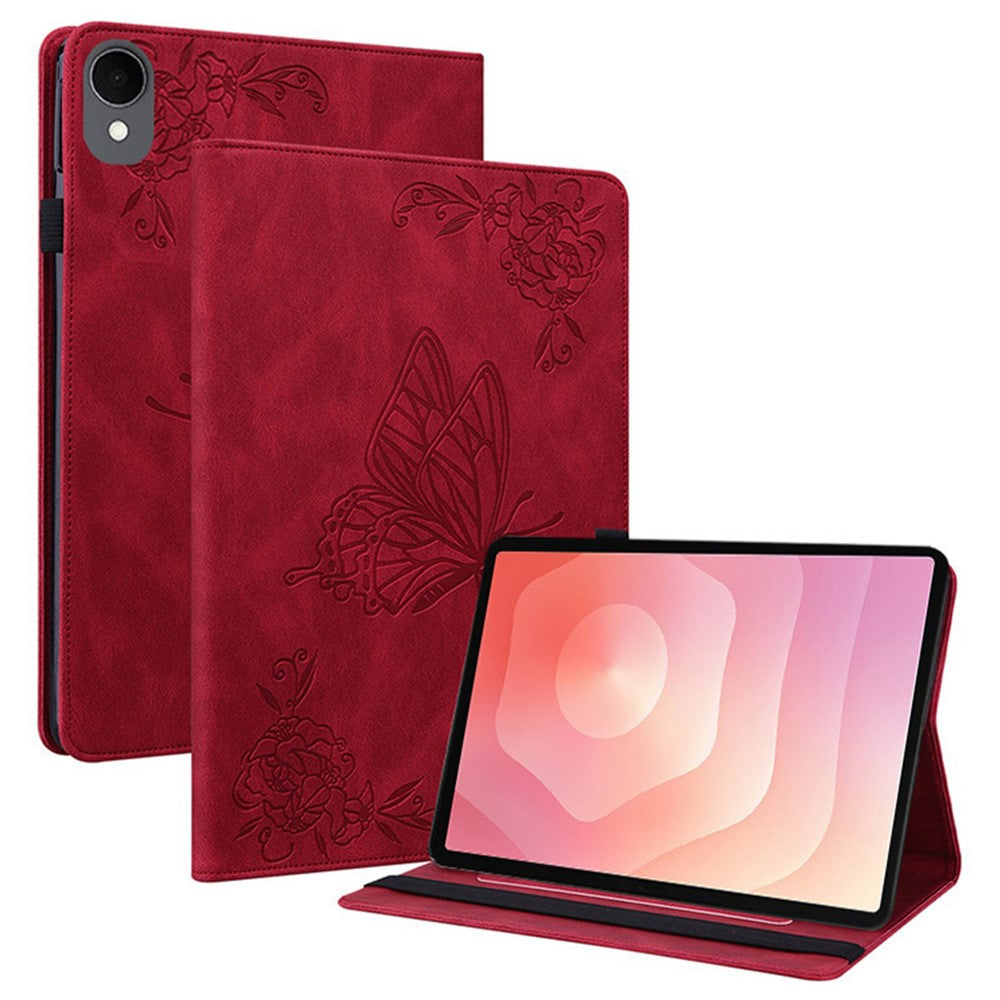 For Samsung Galaxy Tab S11 Case Butterfly Flower Imprint PU Leather Tablet Cover with Card Slots