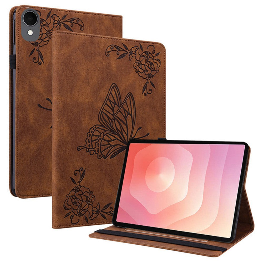 For Samsung Galaxy Tab S11 Case Butterfly Flower Imprint PU Leather Tablet Cover with Card Slots