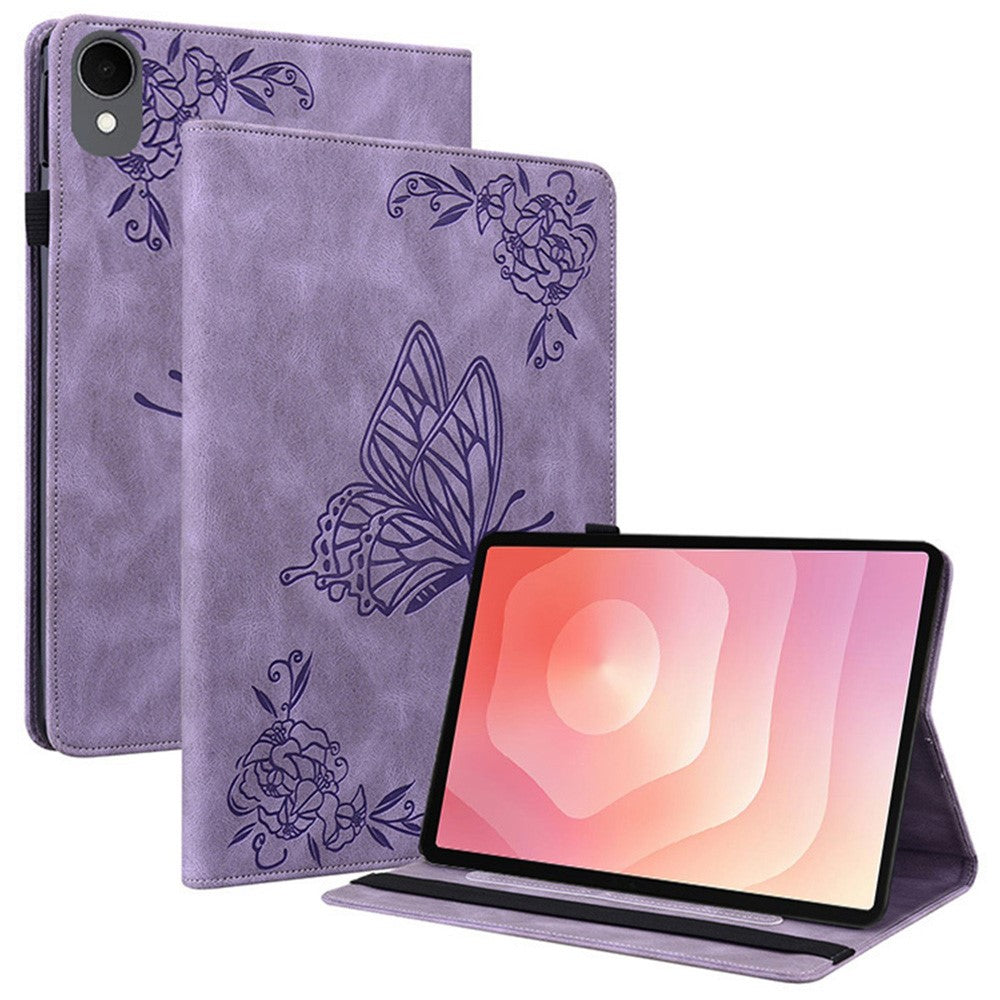 For Samsung Galaxy Tab S11 Case Butterfly Flower Imprint PU Leather Tablet Cover with Card Slots