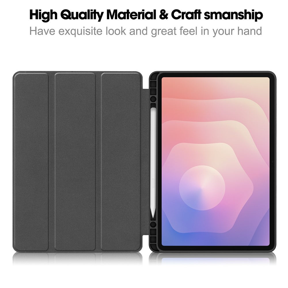 For Samsung Galaxy Tab S11 Tablet Case Pattern Printing Tri-Fold Stand Leather + TPU Cover with Pen Holder