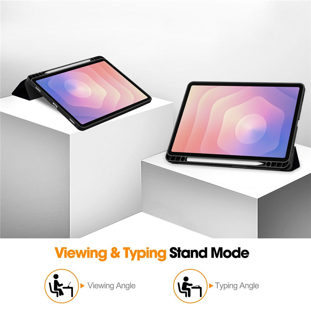 For Samsung Galaxy Tab S11 Tablet Case Pattern Printing Tri-Fold Stand Leather + TPU Cover with Pen Holder