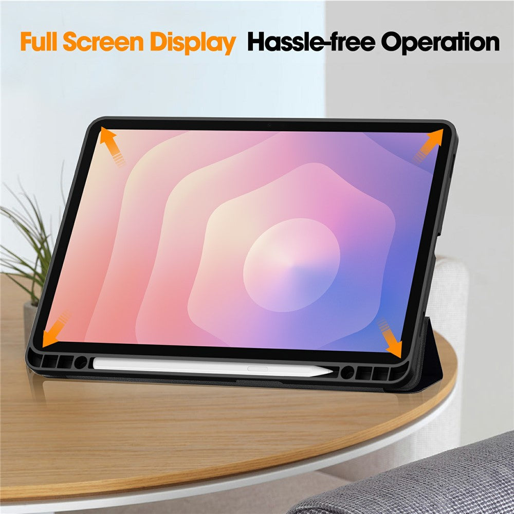 For Samsung Galaxy Tab S11 Tablet Case Pattern Printing Tri-Fold Stand Leather + TPU Cover with Pen Holder