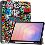 For Samsung Galaxy Tab S11 Tablet Case Pattern Printing Tri-Fold Stand Leather + TPU Cover with Pen Holder