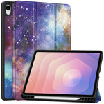 For Samsung Galaxy Tab S11 Tablet Case Pattern Printing Tri-Fold Stand Leather + TPU Cover with Pen Holder