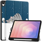 For Samsung Galaxy Tab S11 Tablet Case Pattern Printing Tri-Fold Stand Leather + TPU Cover with Pen Holder