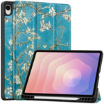 For Samsung Galaxy Tab S11 Tablet Case Pattern Printing Tri-Fold Stand Leather + TPU Cover with Pen Holder