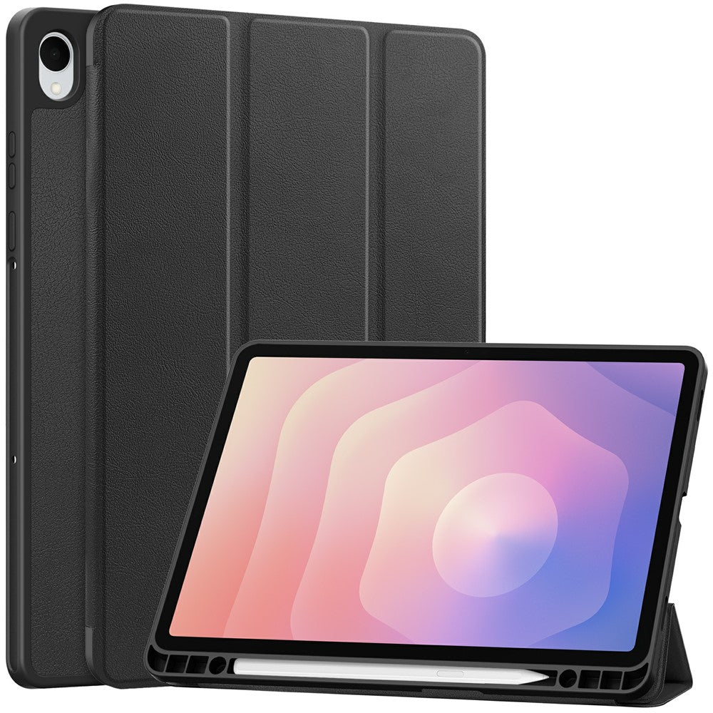 For Samsung Galaxy Tab S11 Stand Case Shock-Absorbent Leather Tablet Cover with Pen Slot