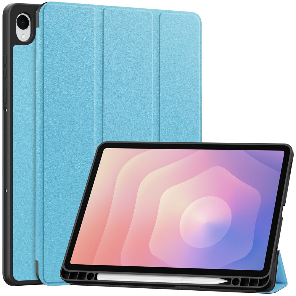For Samsung Galaxy Tab S11 Stand Case Shock-Absorbent Leather Tablet Cover with Pen Slot