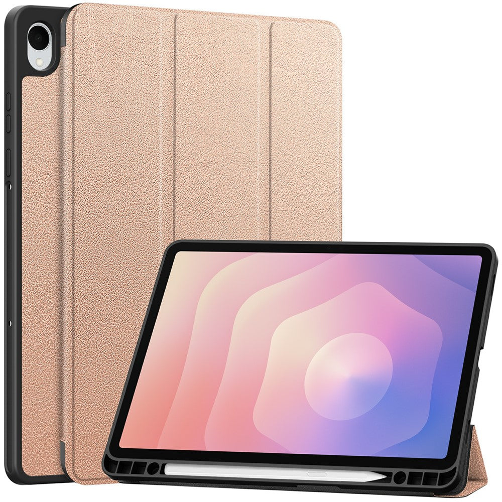 For Samsung Galaxy Tab S11 Stand Case Shock-Absorbent Leather Tablet Cover with Pen Slot