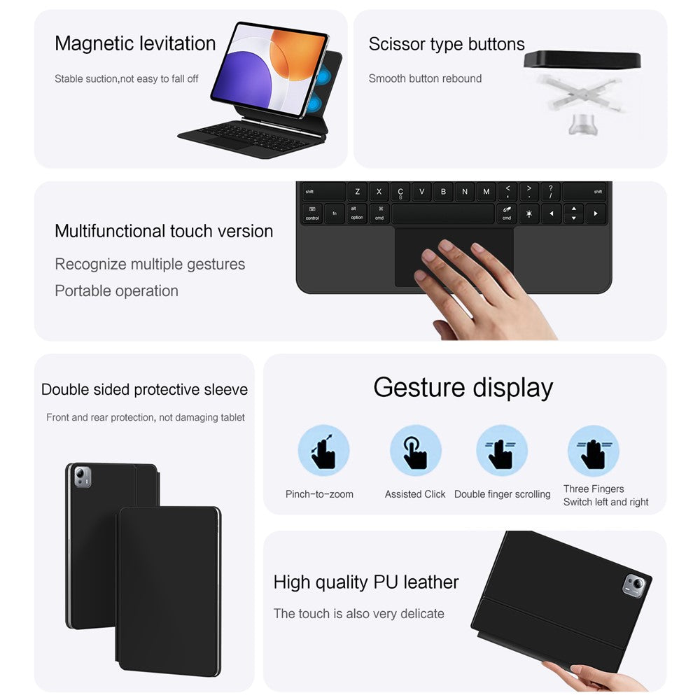 For Xiaomi Pad 7S Pro 12.5 Magnetic Floating Bluetooth-Compatible Keyboard (English) + Leather Tablet Case