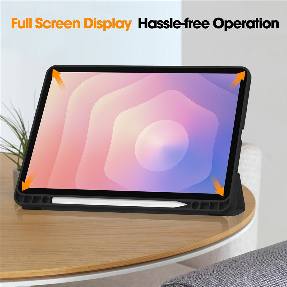 Til Samsung Galaxy Tab S11 Cover Tredobbelt Stativ Ensfarvet Læder Tablet Cover med Penneholder