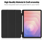 Til Samsung Galaxy Tab S11 Cover Tredobbelt Stativ Ensfarvet Læder Tablet Cover med Penneholder