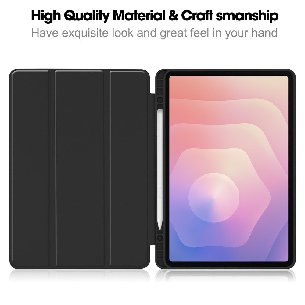 Til Samsung Galaxy Tab S11 Cover Tredobbelt Stativ Ensfarvet Læder Tablet Cover med Penneholder