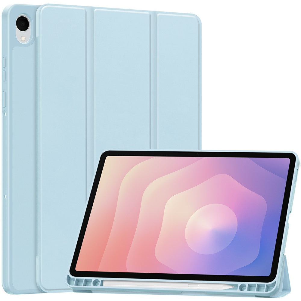 Til Samsung Galaxy Tab S11 Cover Tredobbelt Stativ Ensfarvet Læder Tablet Cover med Penneholder
