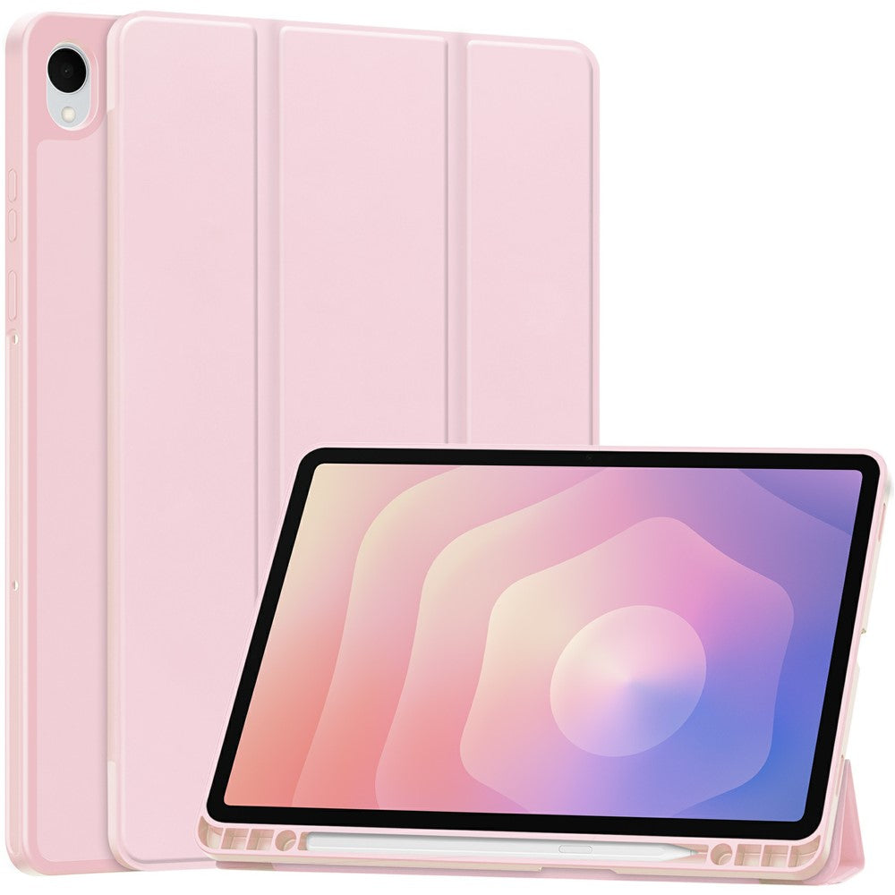 Til Samsung Galaxy Tab S11 Cover Tredobbelt Stativ Ensfarvet Læder Tablet Cover med Penneholder