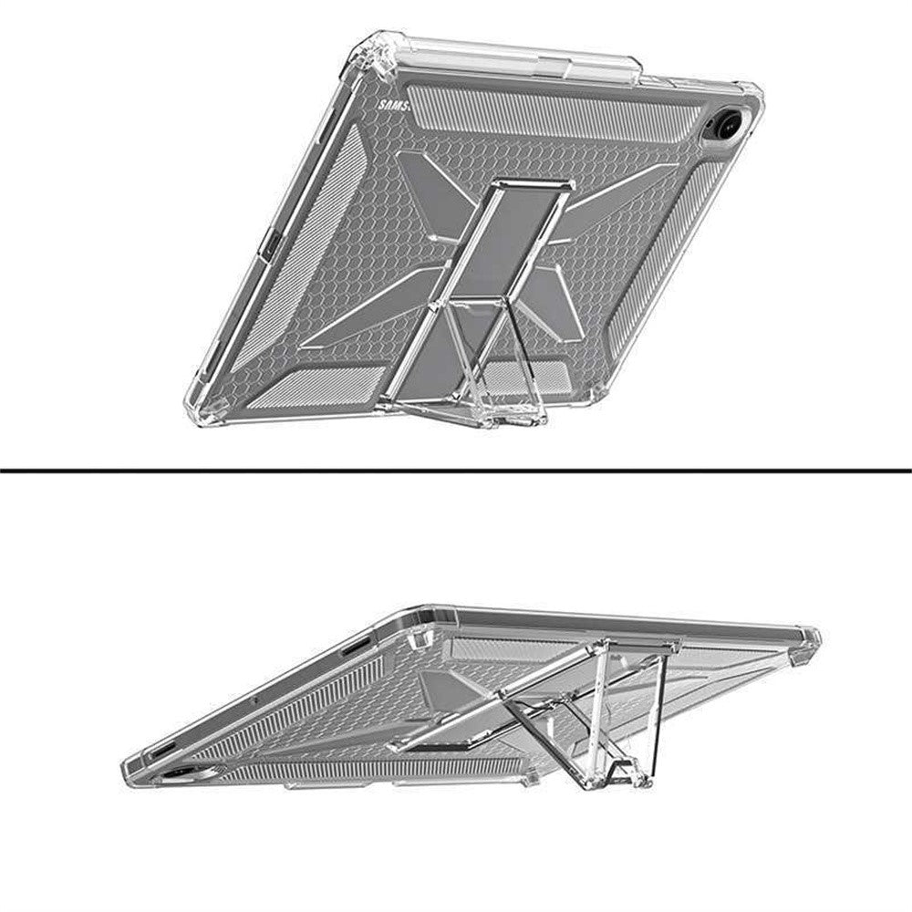 For Samsung Galaxy Tab S11 Clear Case Kickstand Shockproof TPU + PC Tablet Cover with Pen Slot