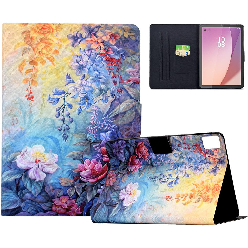 For Lenovo Tab M9 TB-310FU Case Colorful Pattern Painting Card Slots Stand Leather Tablet Cover with Auto Sleep  /  Wake