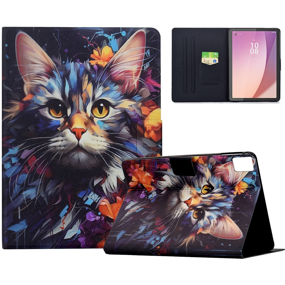 For Lenovo Tab M9 TB-310FU Case Colorful Pattern Painting Card Slots Stand Leather Tablet Cover with Auto Sleep  /  Wake