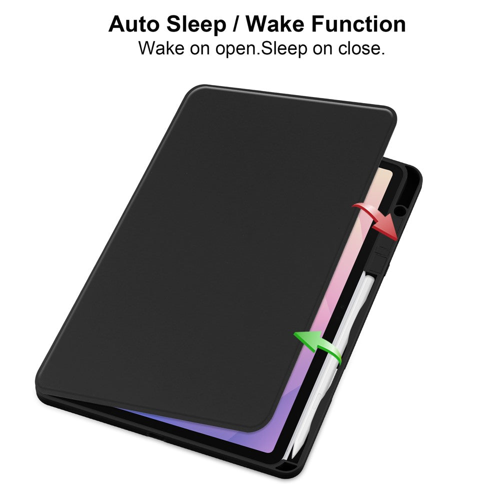 For Samsung Galaxy Tab S11 Case Rotating Stand PU Leather Clear Acrylic Back Tablet Cover with Pen Slot