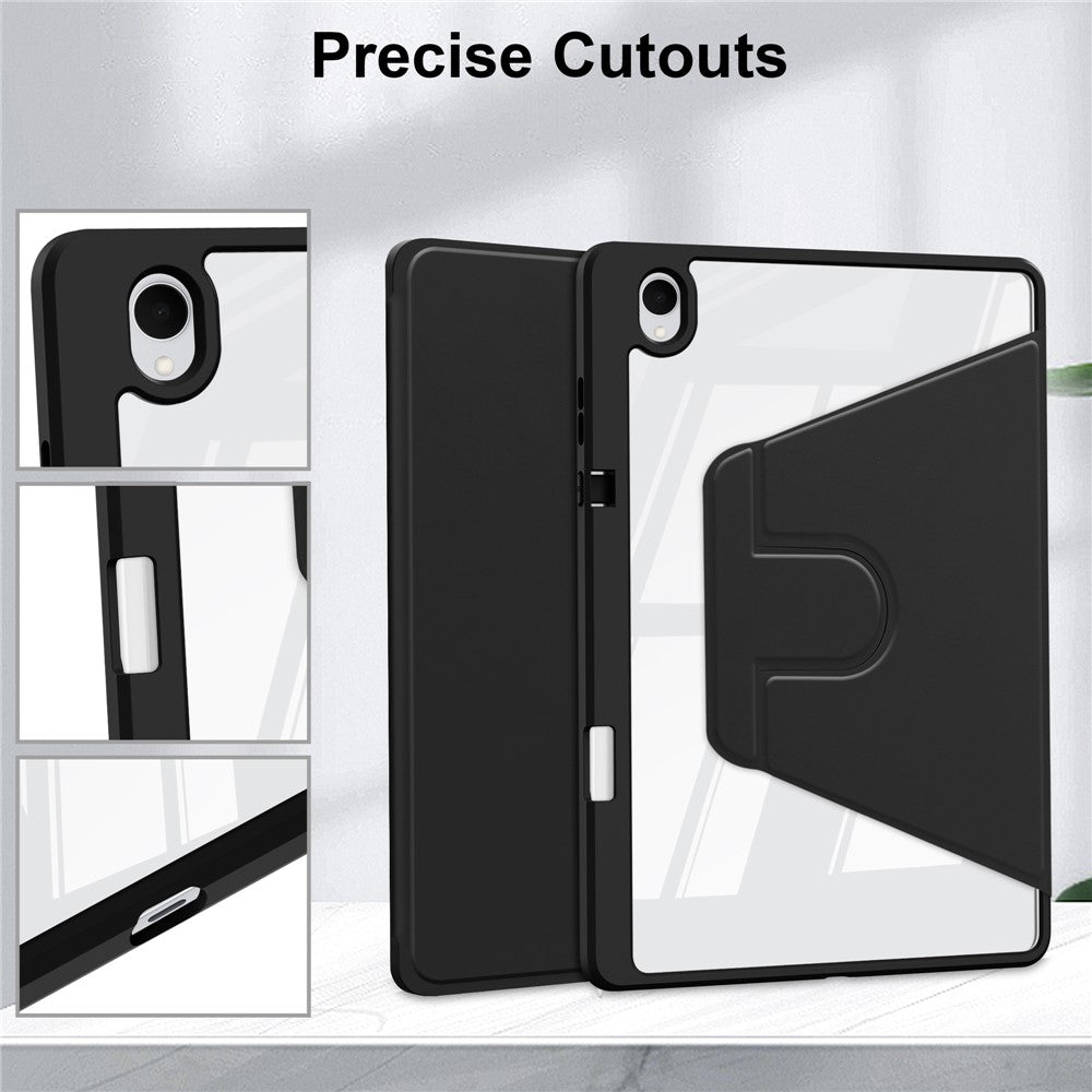 For Samsung Galaxy Tab S11 Case Rotating Stand PU Leather Clear Acrylic Back Tablet Cover with Pen Slot