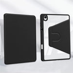 For Samsung Galaxy Tab S11 Case Rotating Stand PU Leather Clear Acrylic Back Tablet Cover with Pen Slot