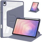 For Samsung Galaxy Tab S11 Case Rotating Stand PU Leather Clear Acrylic Back Tablet Cover with Pen Slot