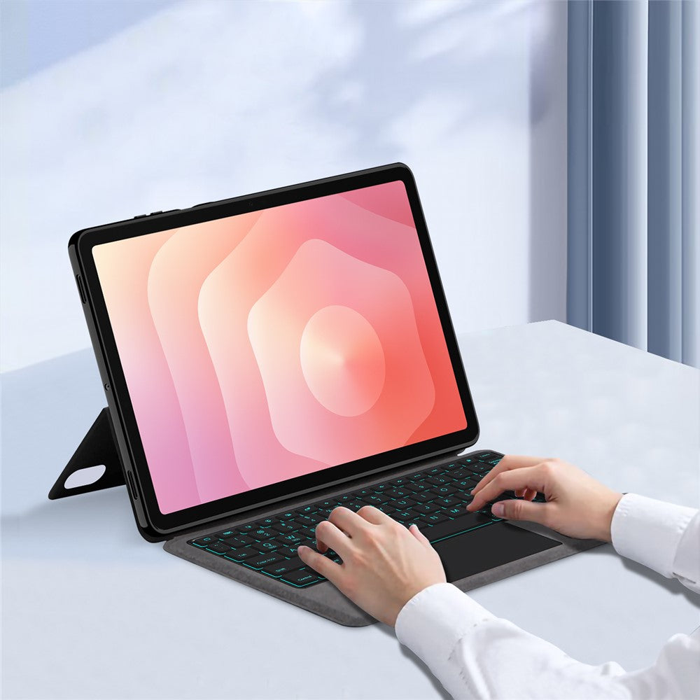 Til Samsung Galaxy Tab S11 Læderetui + Touchpad Bluetooth-kompatibelt Tastatur med Baggrundsbelysning