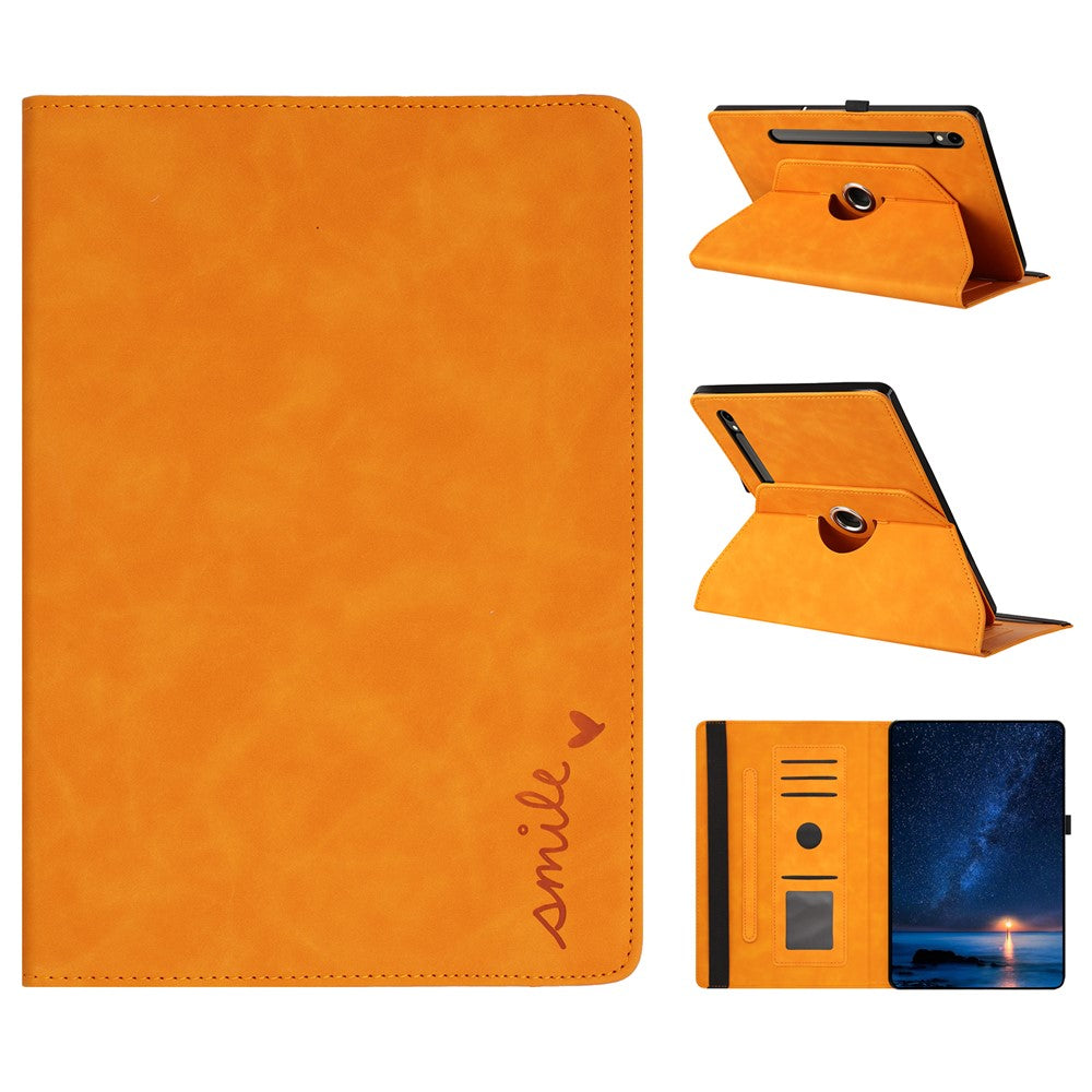 Tablet Case For Samsung Galaxy Tab S10 FE  /  S9 FE  /  S9 Rotating Stand Card Holder Smile Imprinted Microfiber Leather Cover
