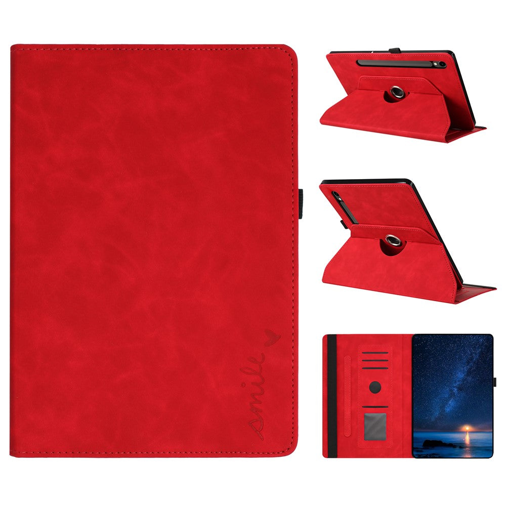Tablet Case For Samsung Galaxy Tab S10 FE  /  S9 FE  /  S9 Rotating Stand Card Holder Smile Imprinted Microfiber Leather Cover