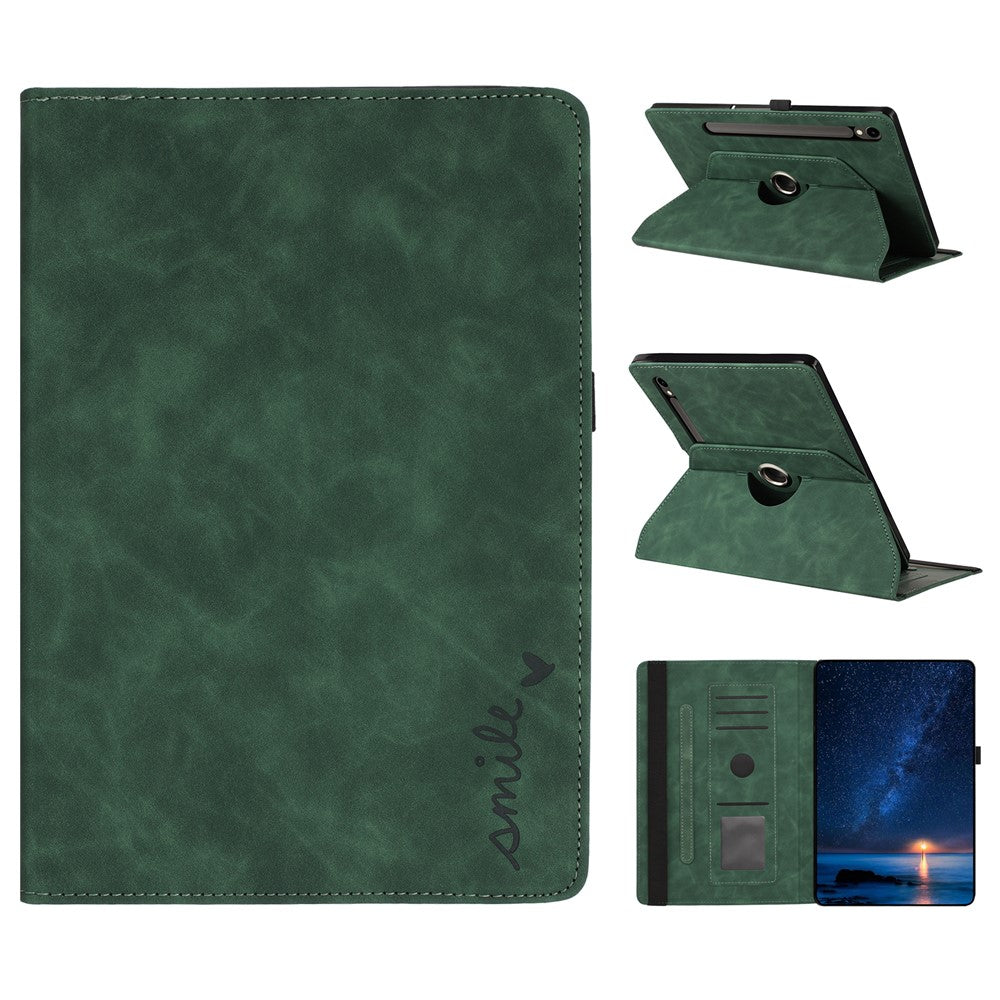 Tablet Case For Samsung Galaxy Tab S10 FE  /  S9 FE  /  S9 Rotating Stand Card Holder Smile Imprinted Microfiber Leather Cover