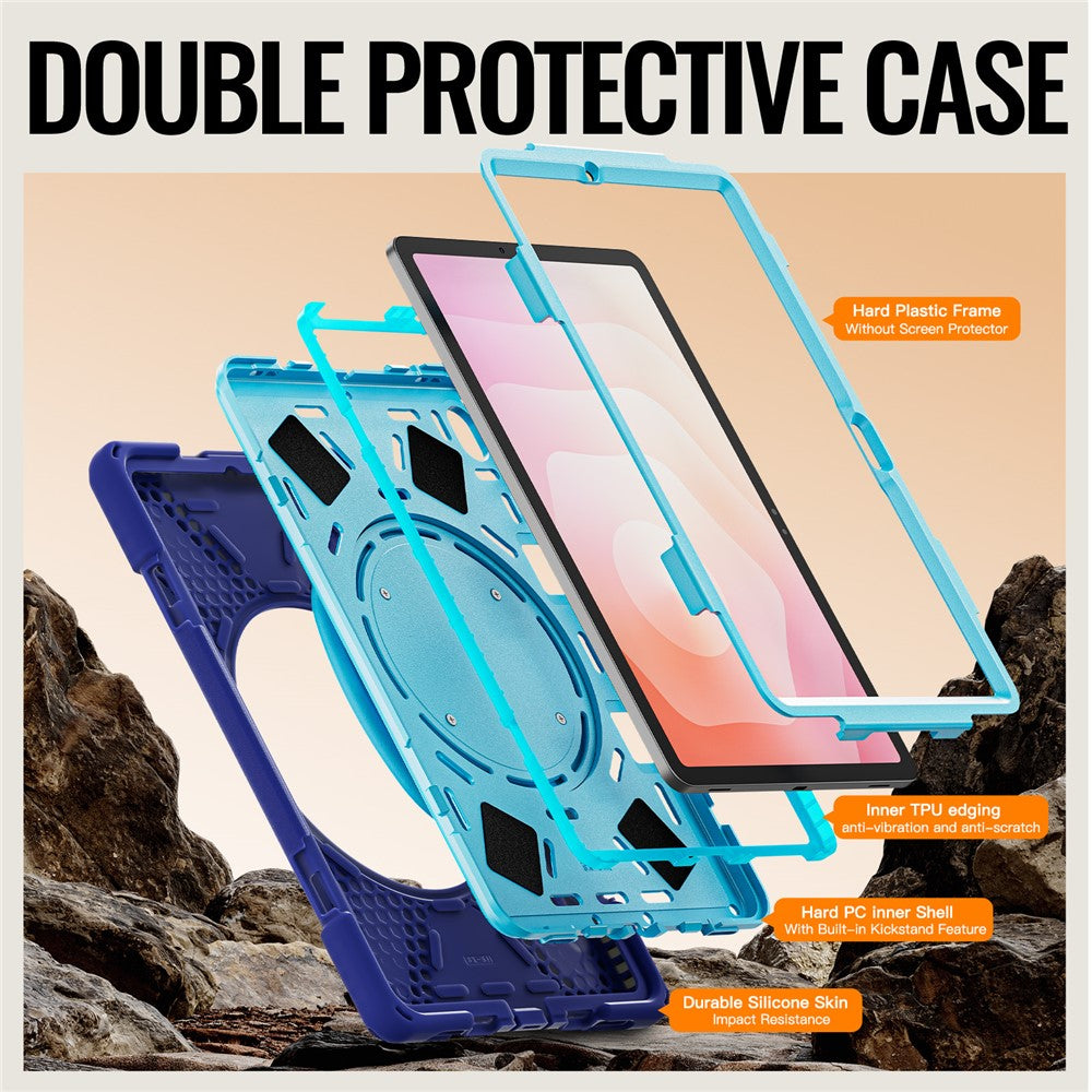 For Samsung Galaxy Tab S11 X730 / X736 / X736B Tablet Case TPU + PC + Silicone Cover Swivel Kickstand Handle Grip