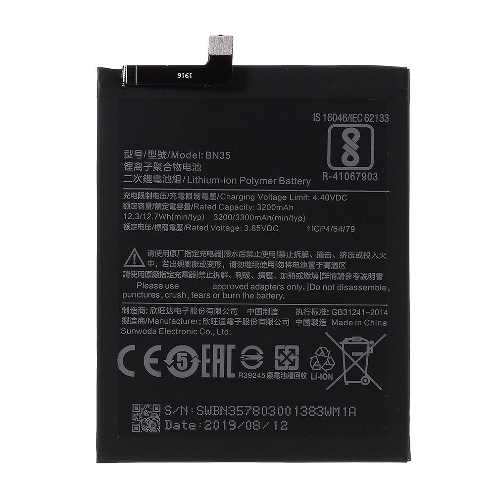 Til Xiaomi Redmi 5 3.85V 3200mAh genopladeligt Li-ion polymerbatteri udskiftningsdel (BN35) (uden logo)