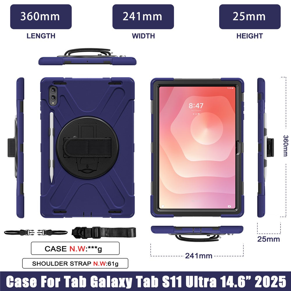 For Samsung Galaxy Tab S12 Ultra / S11 Ultra Kickstand Case TPU PC Silicone Tablet Cover with Shoulder Strap