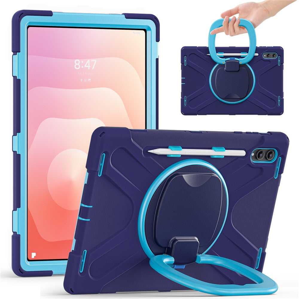 For Samsung Galaxy Tab S12 Ultra / S11 Ultra Cover TPU + PC + Silikone Tablet Cover Drejelig Stander Håndtag Greb