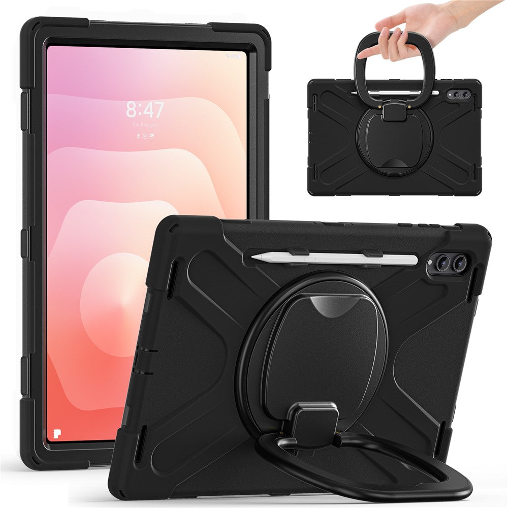 For Samsung Galaxy Tab S12 Ultra / S11 Ultra Cover TPU + PC + Silikone Tablet Cover Drejelig Stander Håndtag Greb