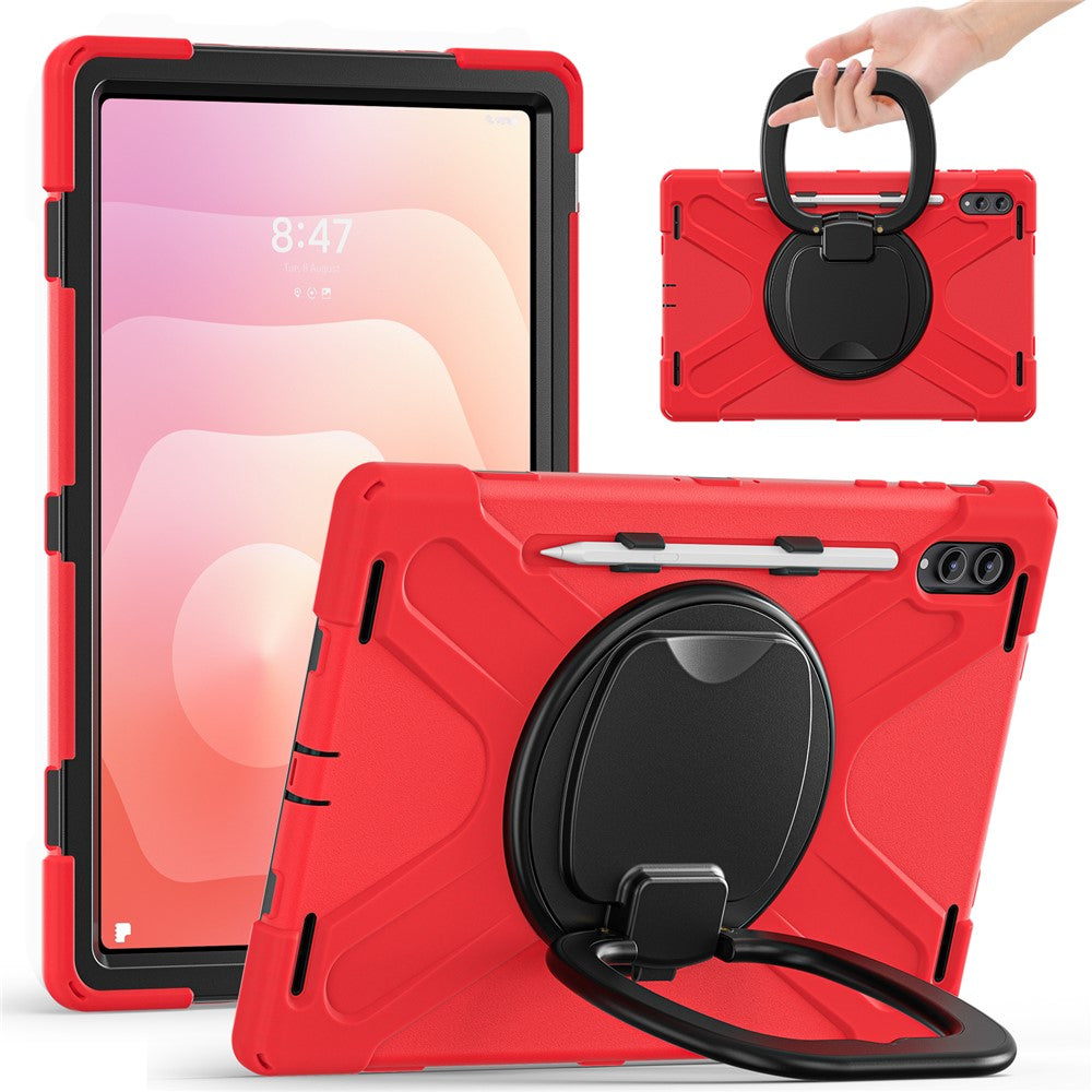 For Samsung Galaxy Tab S12 Ultra / S11 Ultra Cover TPU + PC + Silikone Tablet Cover Drejelig Stander Håndtag Greb