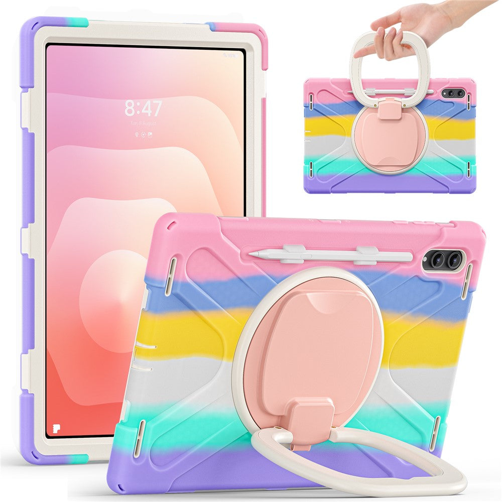 For Samsung Galaxy Tab S12 Ultra / S11 Ultra Cover TPU + PC + Silikone Tablet Cover Drejelig Stander Håndtag Greb