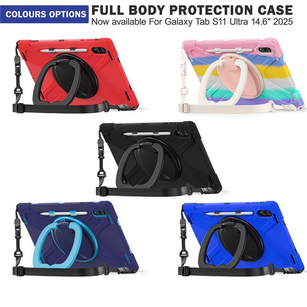 Til Samsung Galaxy Tab S12 Ultra / S11 Ultra cover med skulderrem TPU + PC + Silikone kickstand tablet cover