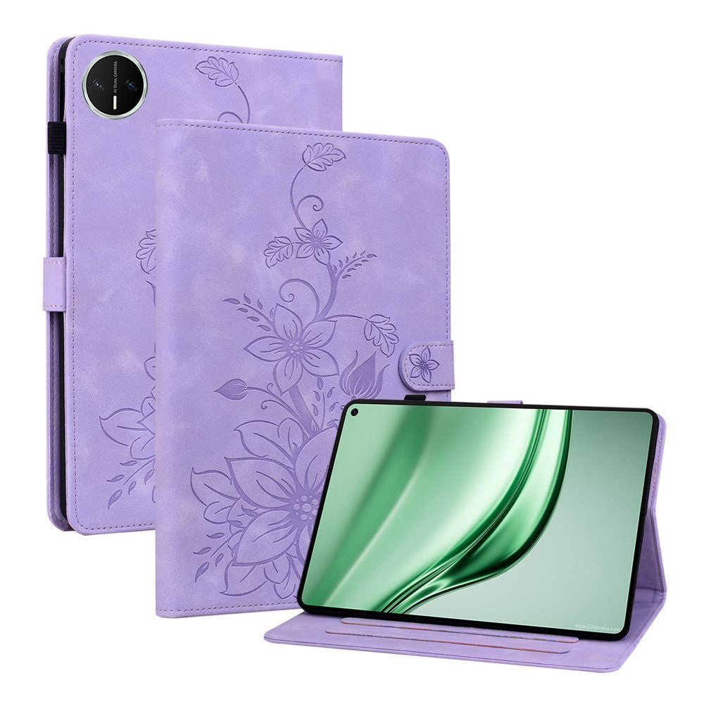 For Huawei MatePad Mini Case Lily Flower Imprint Card Slots Leather Tablet Cover