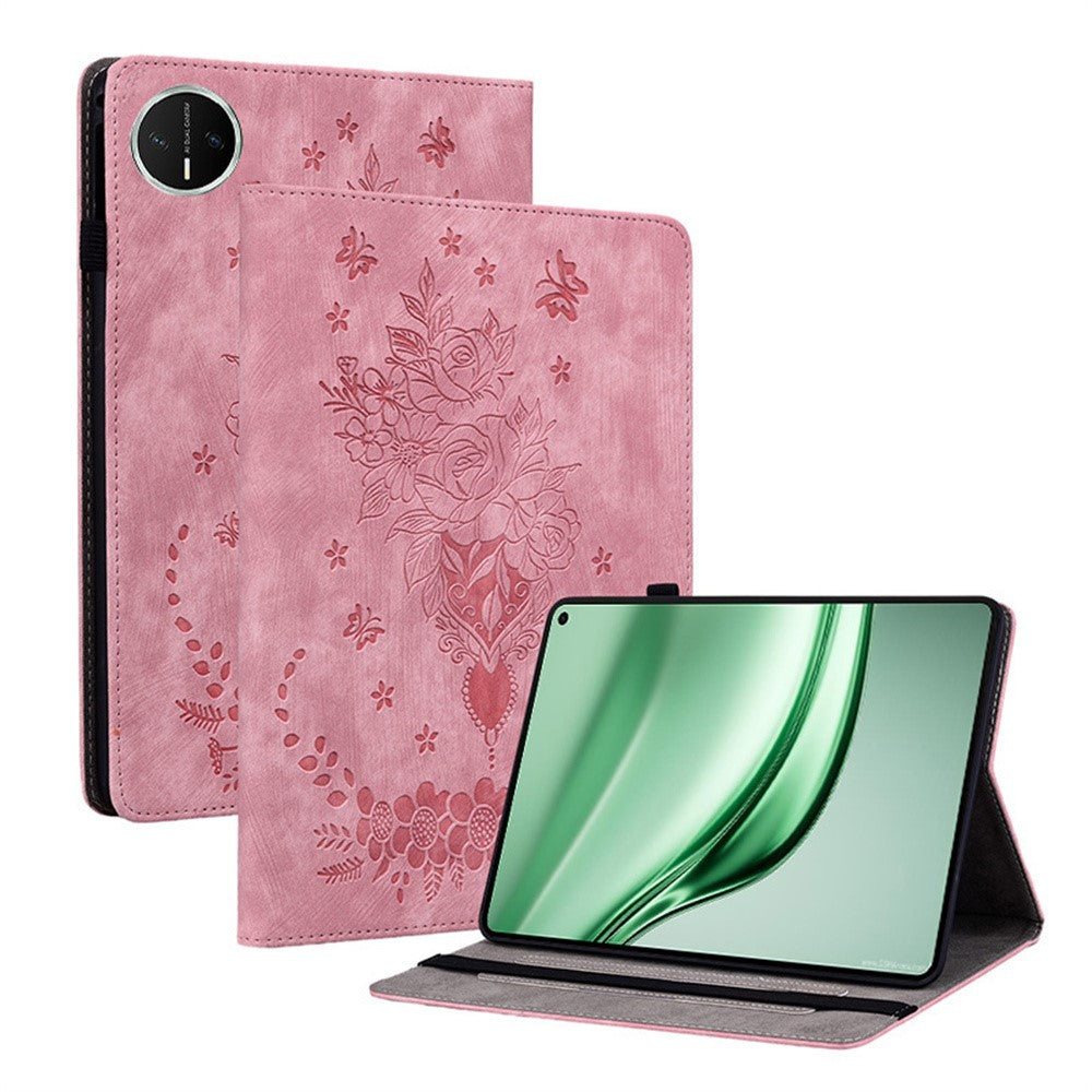 For Huawei MatePad Mini Case Card Holder Anti-Scratch Leather Cover Rose Flower Imprint