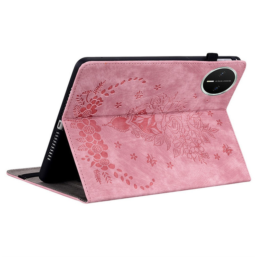 For Huawei MatePad Mini Case Card Holder Anti-Scratch Leather Cover Rose Flower Imprint