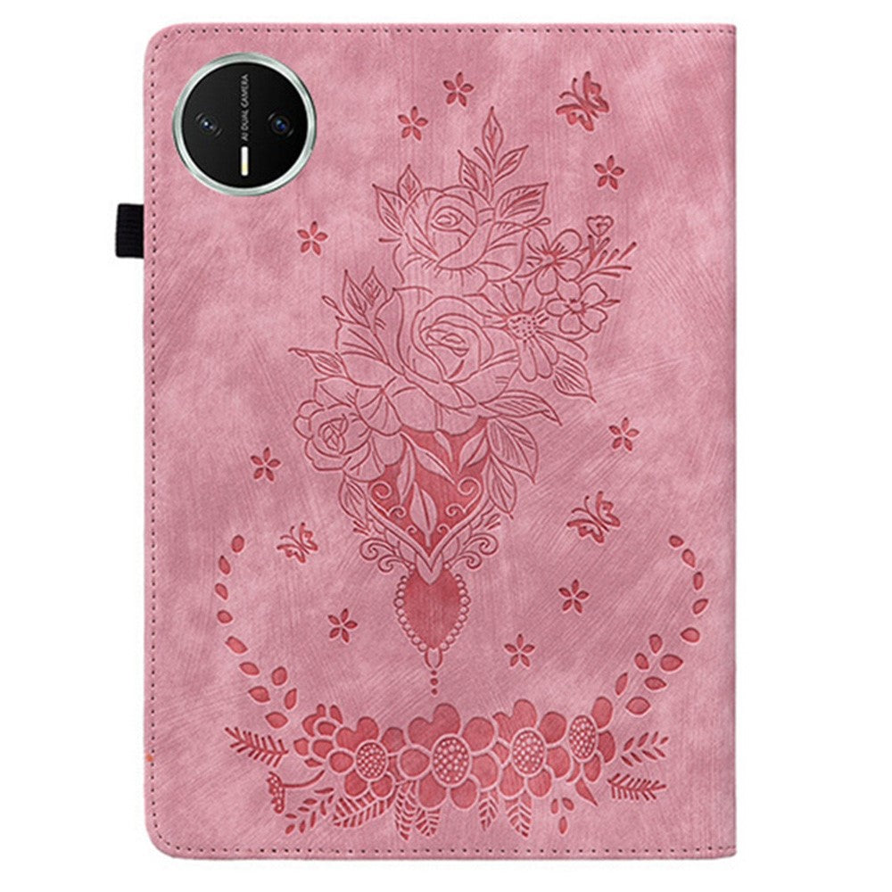 For Huawei MatePad Mini Case Card Holder Anti-Scratch Leather Cover Rose Flower Imprint