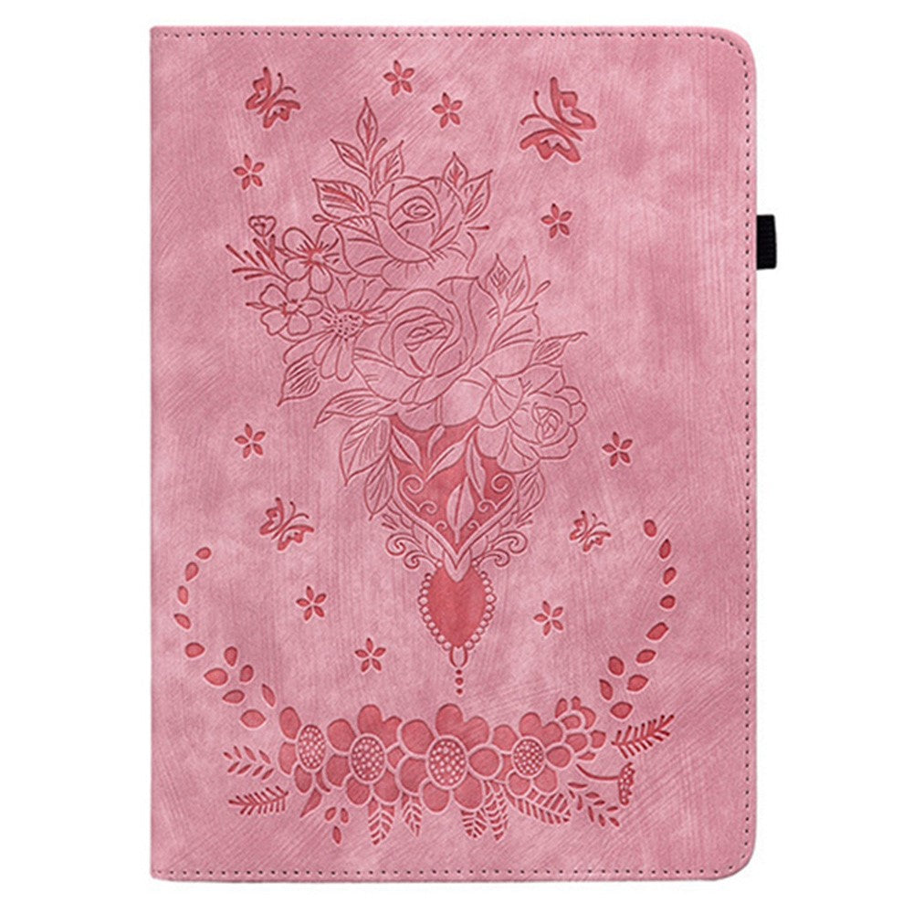 For Huawei MatePad Mini Case Card Holder Anti-Scratch Leather Cover Rose Flower Imprint
