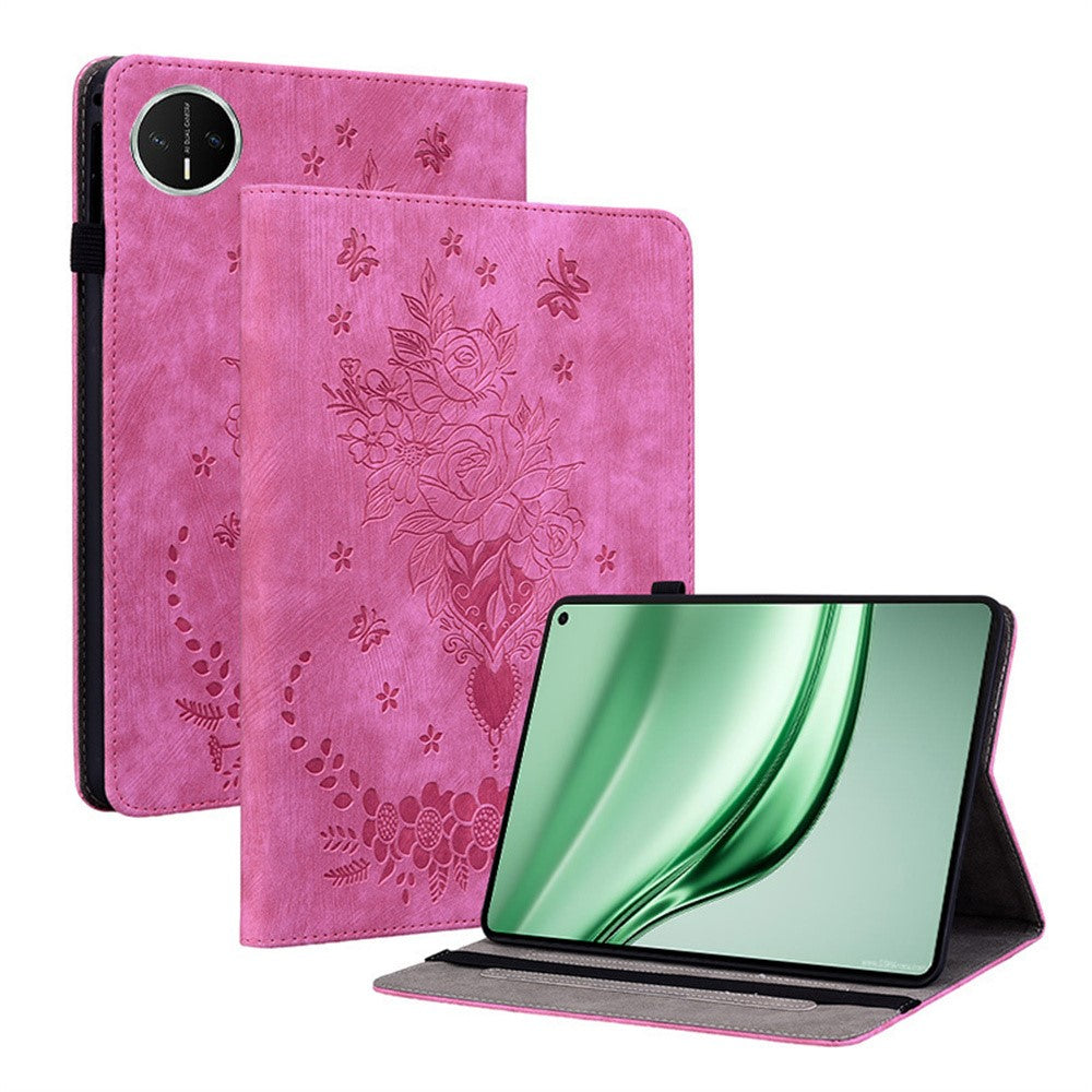For Huawei MatePad Mini Case Card Holder Anti-Scratch Leather Cover Rose Flower Imprint