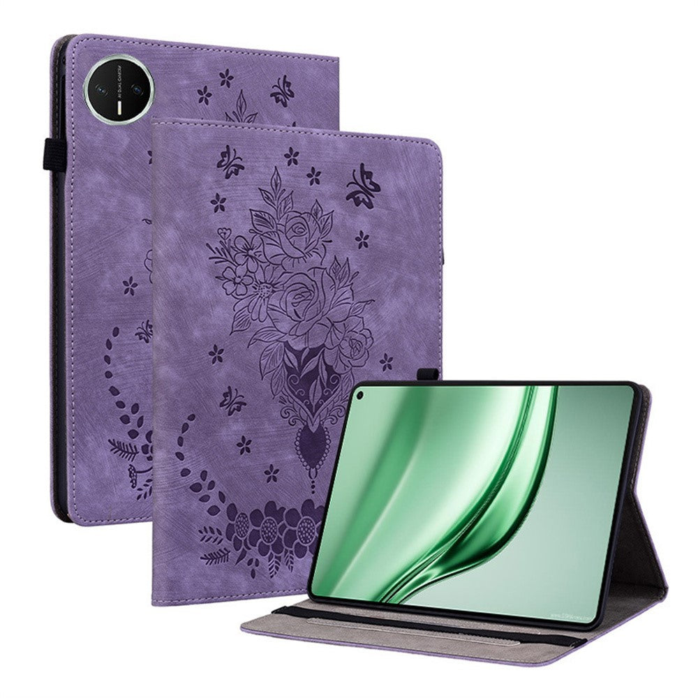 For Huawei MatePad Mini Case Card Holder Anti-Scratch Leather Cover Rose Flower Imprint